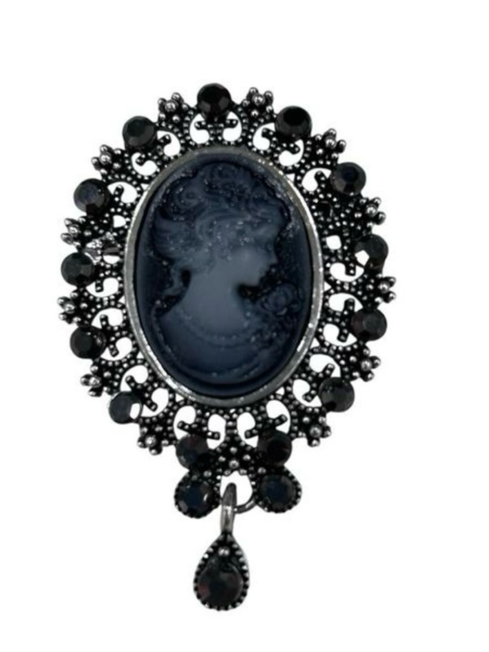 Victorian Vintage Cameo
Brooch Pin Women's 1
1/4"W × 2"L Silver Lady Portrait